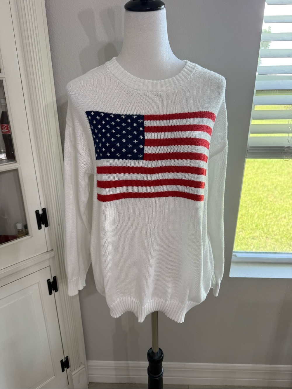 Amazon White Crewneck Sweater with American Flag